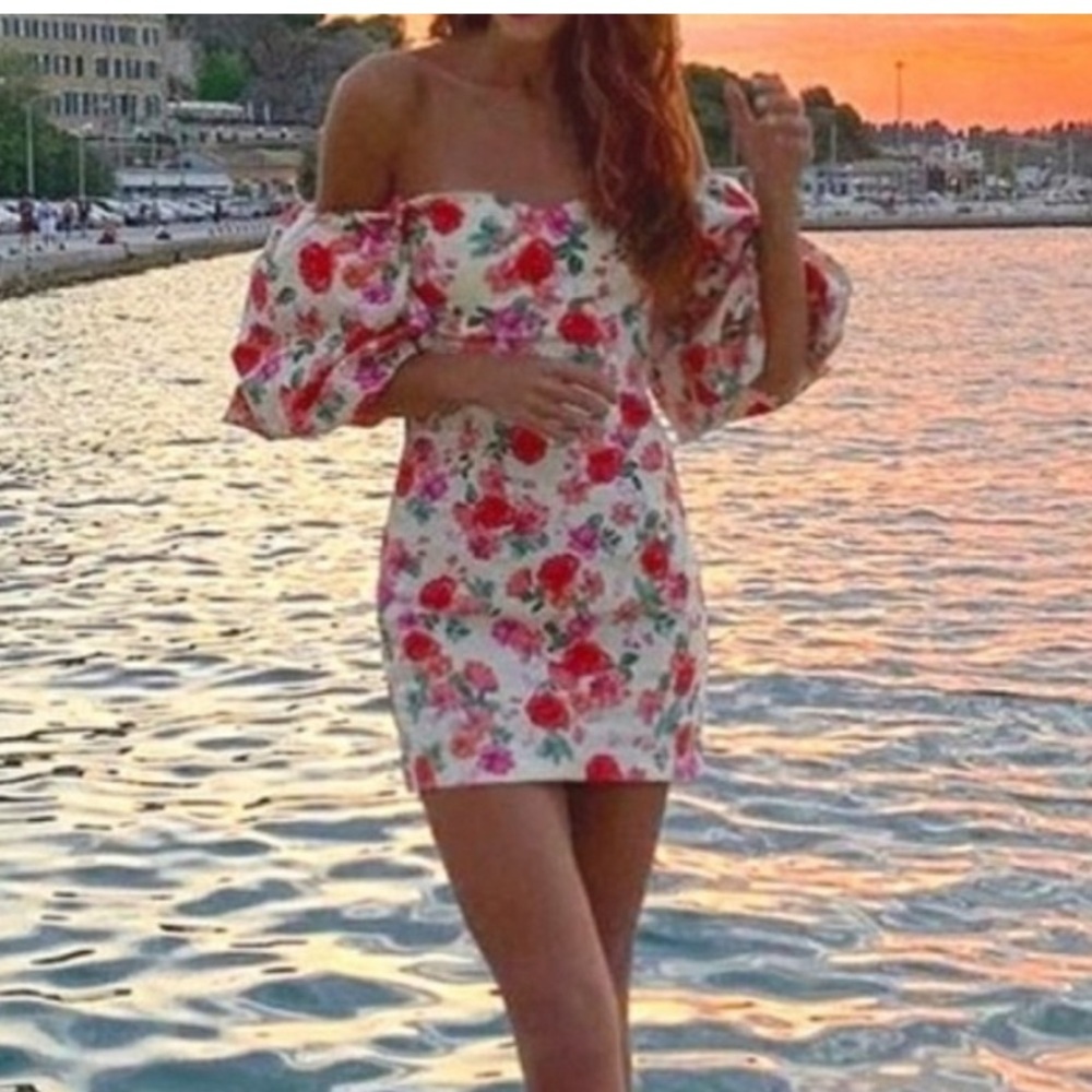 Zara “The Caroline” Floral Puff Sleeve Mini Dress Cottagecore Sz S - Picture 1 of 8